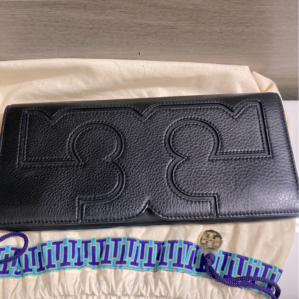 Tory Burch Purse Black Serif Clutch Like New